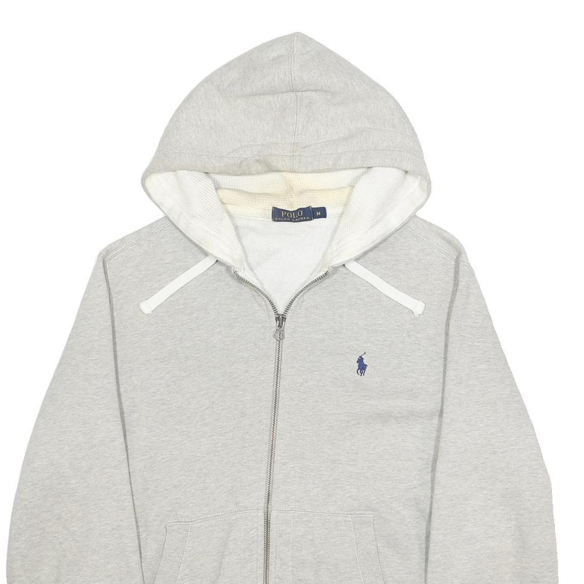 POLO RALPH LAUREN Mens Grey Cotton Blend Full Zip Hoodie M Casual Zip Up