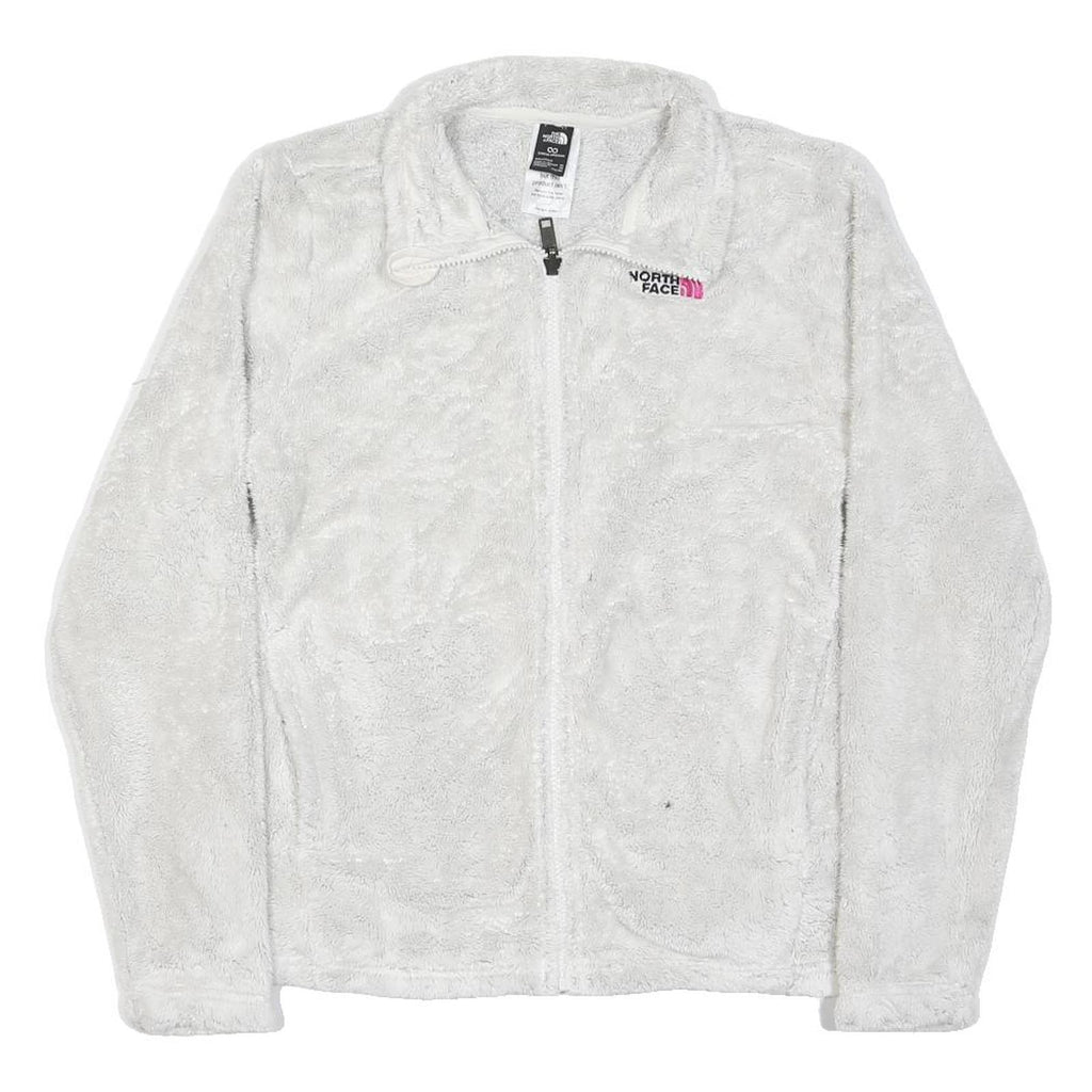 THE NORTH FACE Girls White Pink Logo Cotton Blend Plush Zip Jumper 15-16Y Soft