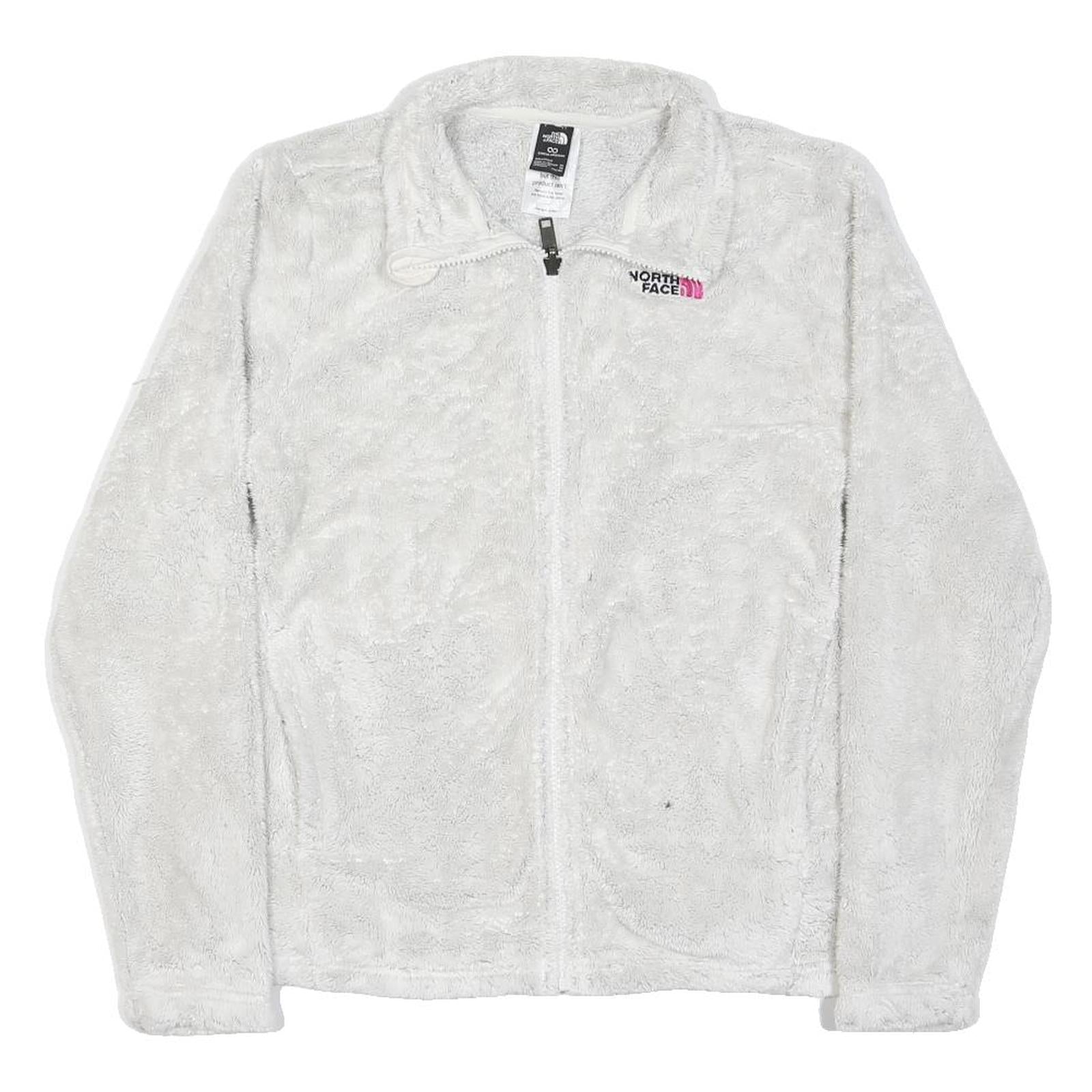 THE NORTH FACE Girls White Pink Logo Cotton Blend Plush Zip Jumper 15-16Y Soft