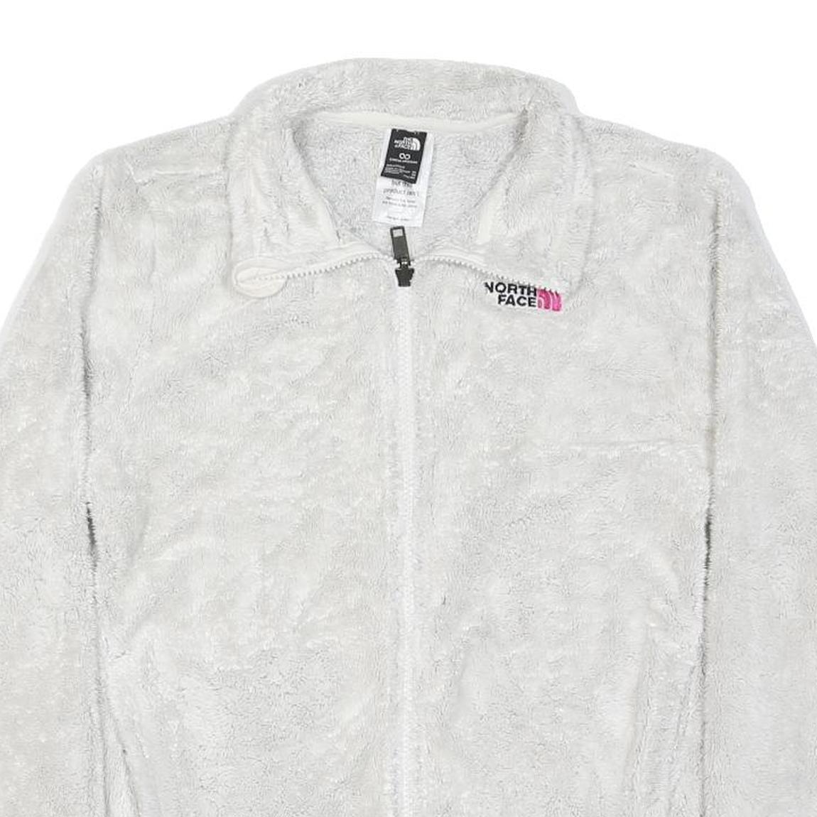 THE NORTH FACE Girls White Pink Logo Cotton Blend Plush Zip Jumper 15-16Y Soft