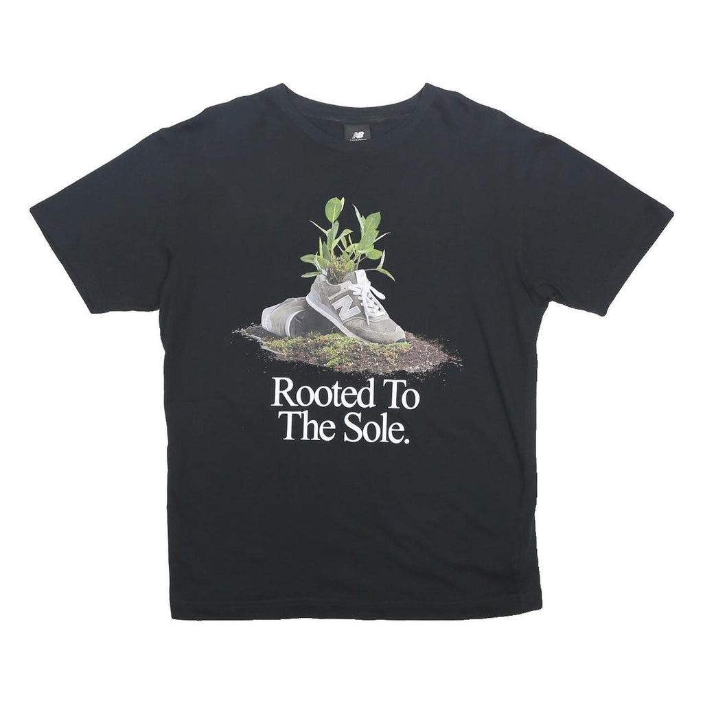 NEW BALANCE Mens Black Rooted To The Sole Graphic T-Shirt S Short Sleeve Crew