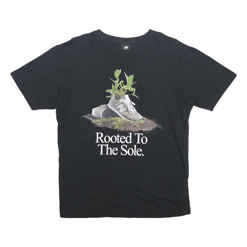 NEW BALANCE Mens Black Rooted To The Sole Graphic T-Shirt S Short Sleeve Crew