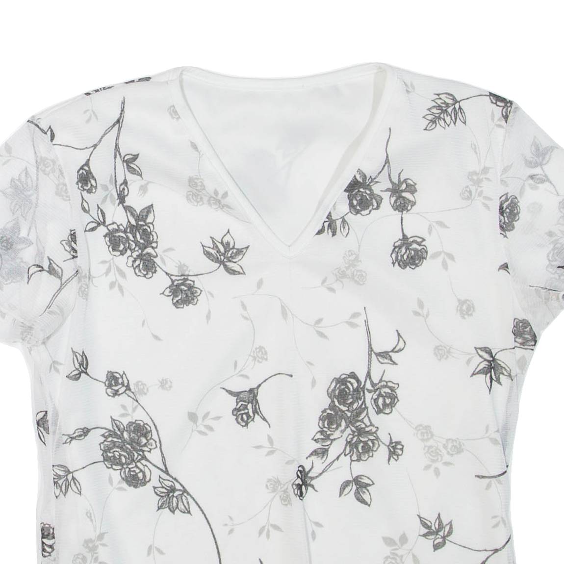 Womens Printed Top White V-Neck Floral S