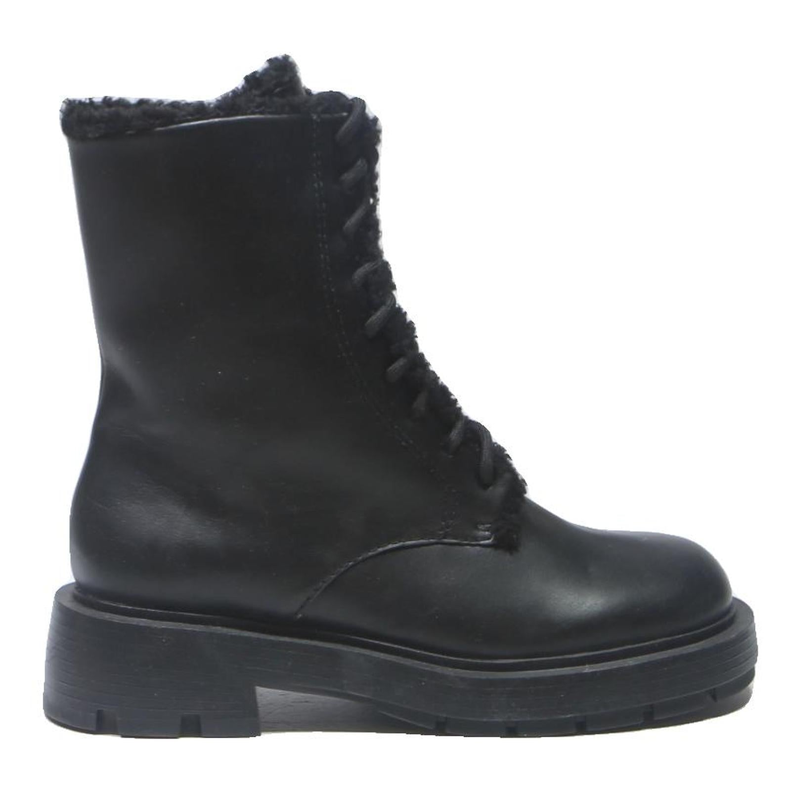 CHARLES & KEITH Womens Black Lace-Up Leather Ankle Boots UK 3 Winter Fashion
