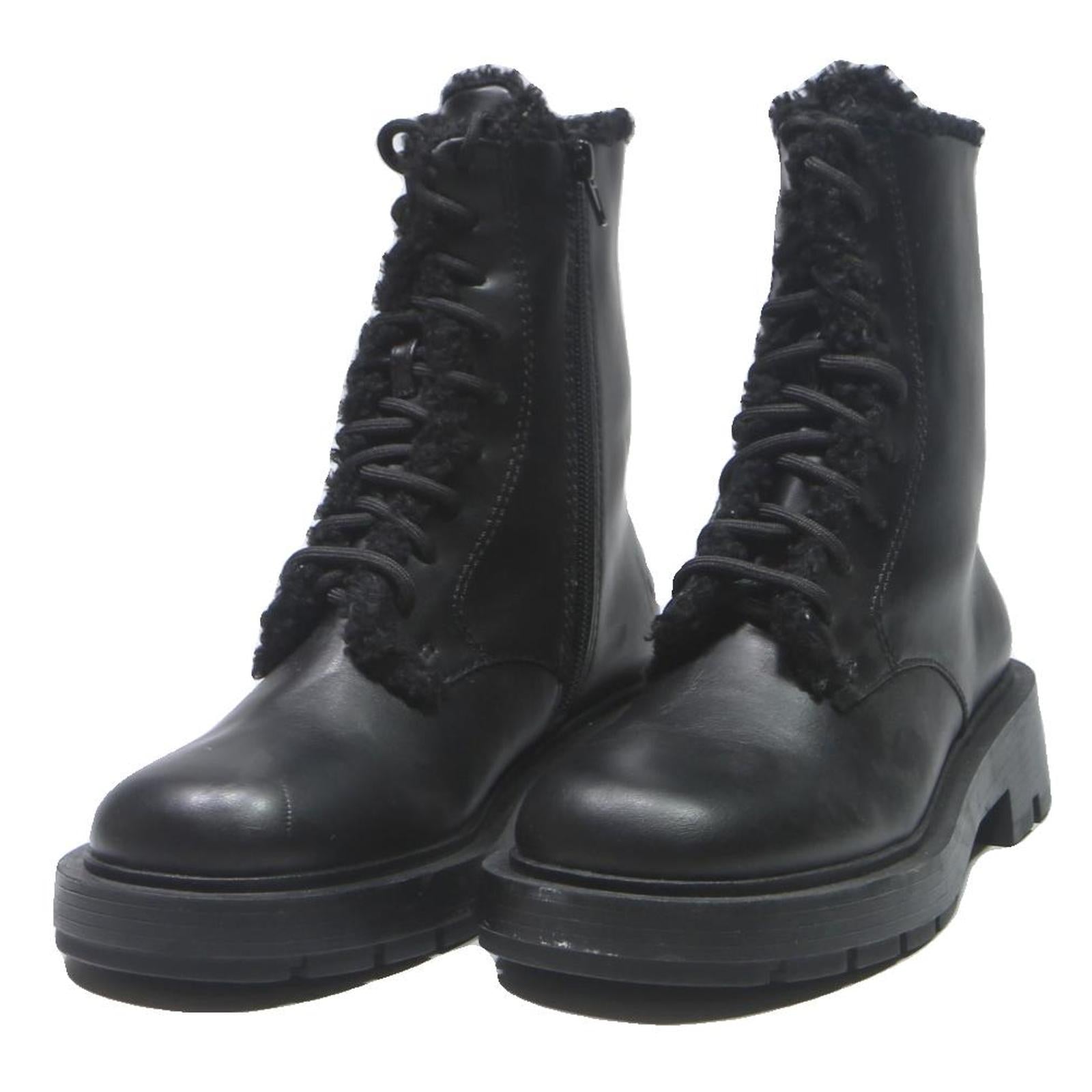 CHARLES & KEITH Womens Black Lace-Up Leather Ankle Boots UK 3 Winter Fashion