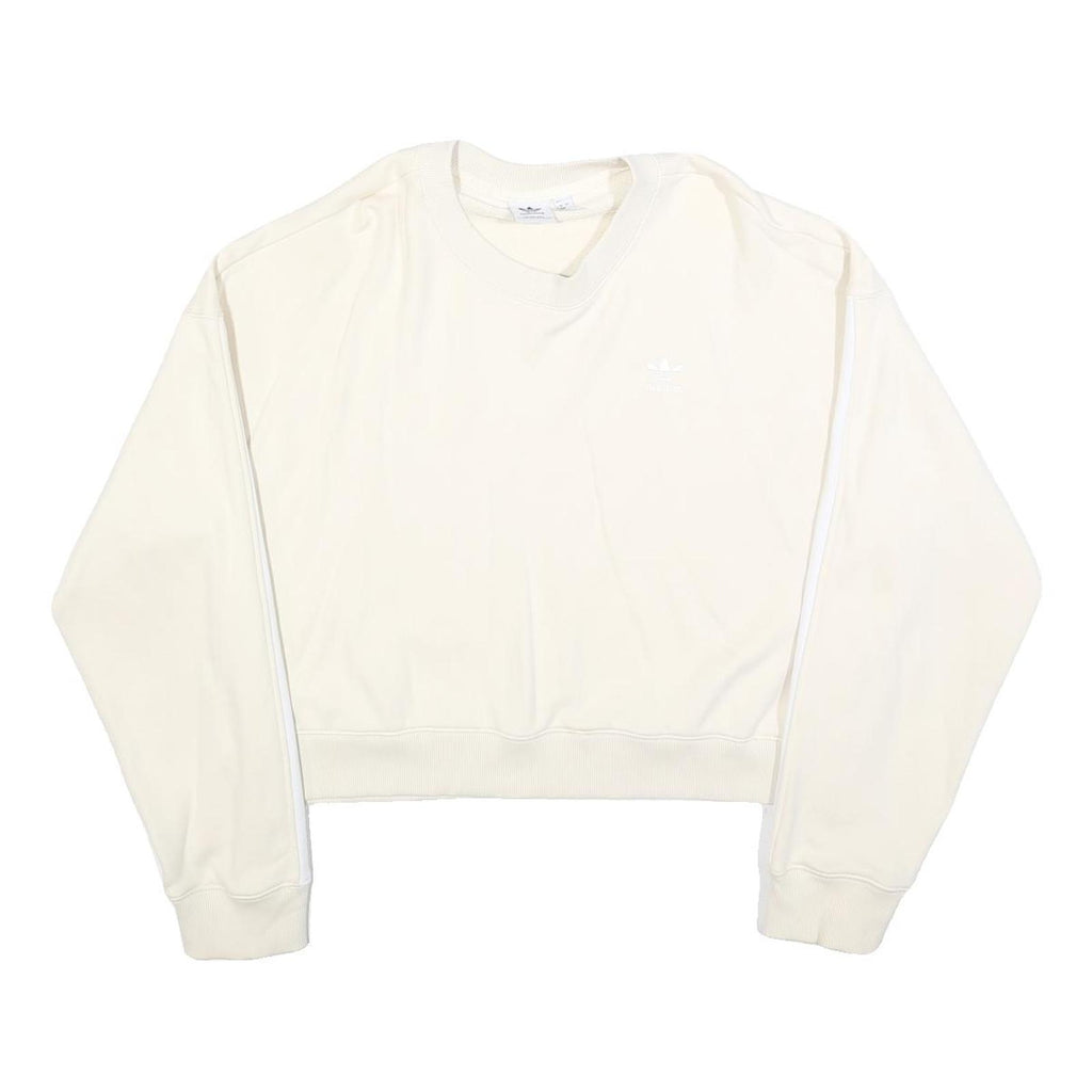 ADIDAS Womens Cream & White Crew Neck UK 16 Sweatshirt Cotton Blend Casual