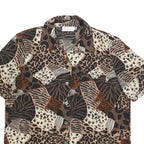 KATHY CHE Womens Brown Animal Print Shirt Short Sleeve Collared L