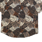KATHY CHE Womens Brown Animal Print Shirt Short Sleeve Collared L