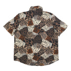 KATHY CHE Womens Brown Animal Print Shirt Short Sleeve Collared L