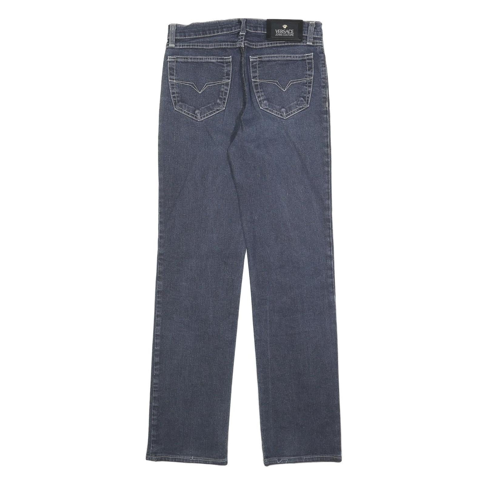 VERSACE Womens Regular Blue Denim Straight Leg Jeans W27 L30 Designer Cotton