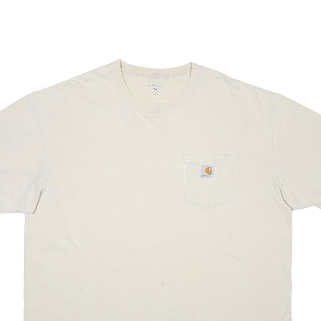 CARHARTT Mens Cream Pocket T-Shirt XL Short Sleeve Crew Neck Workwear