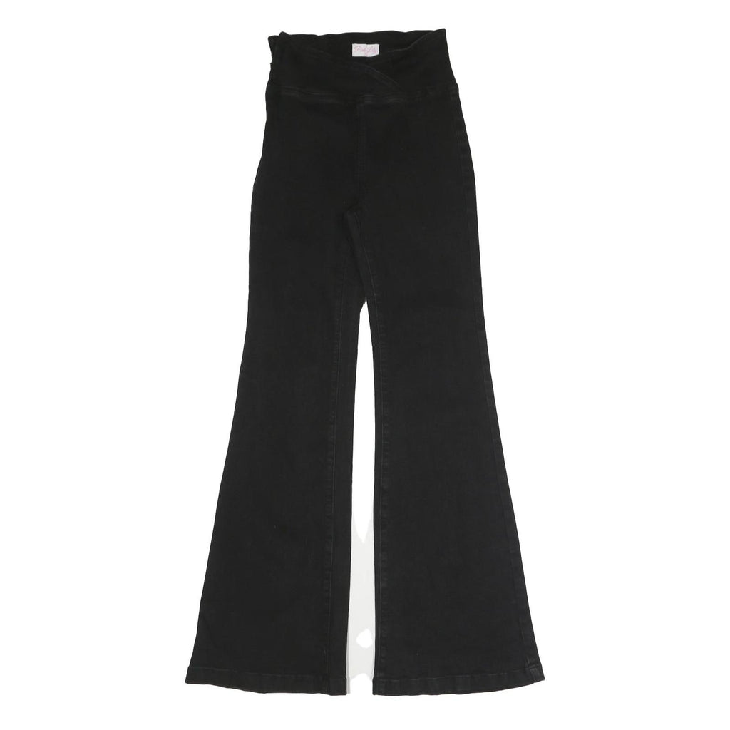 PINK LILY Womens Black Regular Flared Denim Woven Cotton Blend W26 L31 Button