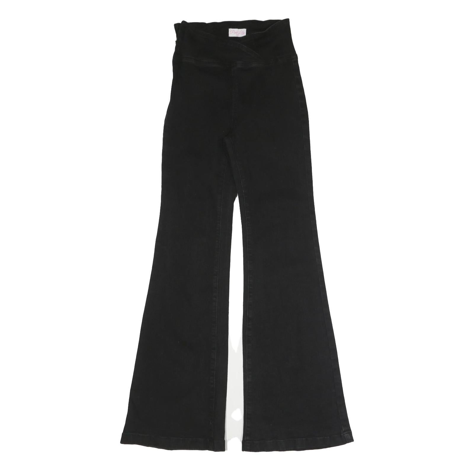 PINK LILY Womens Black Regular Flared Denim Woven Cotton Blend W26 L31 Button