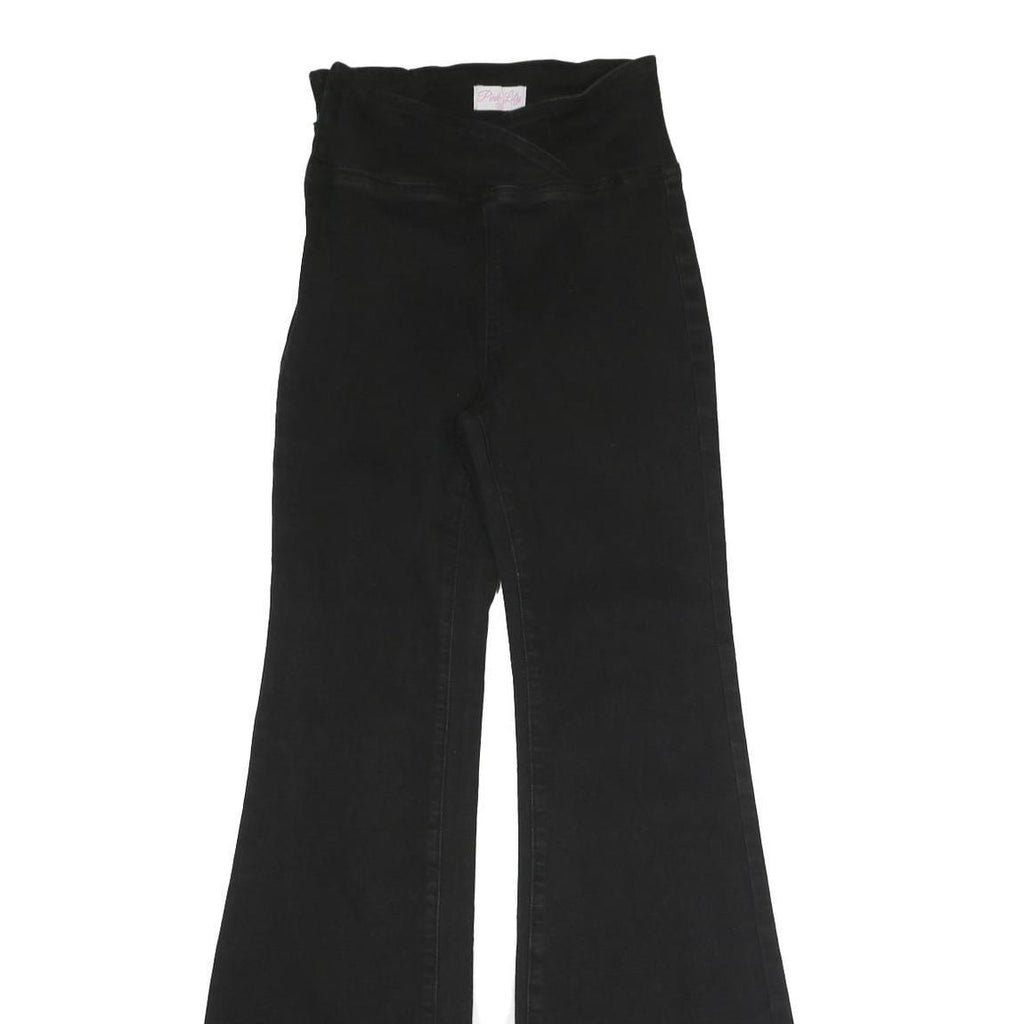 PINK LILY Womens Black Regular Flared Denim Woven Cotton Blend W26 L31 Button