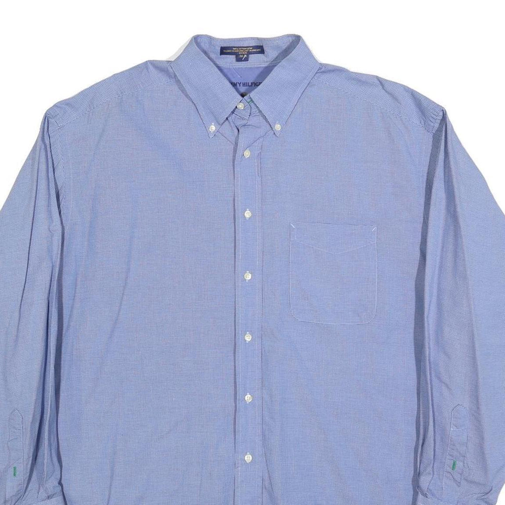 TOMMY HILFIGER Mens Blue Button Down Shirt XL Cotton Blend Classic Fit