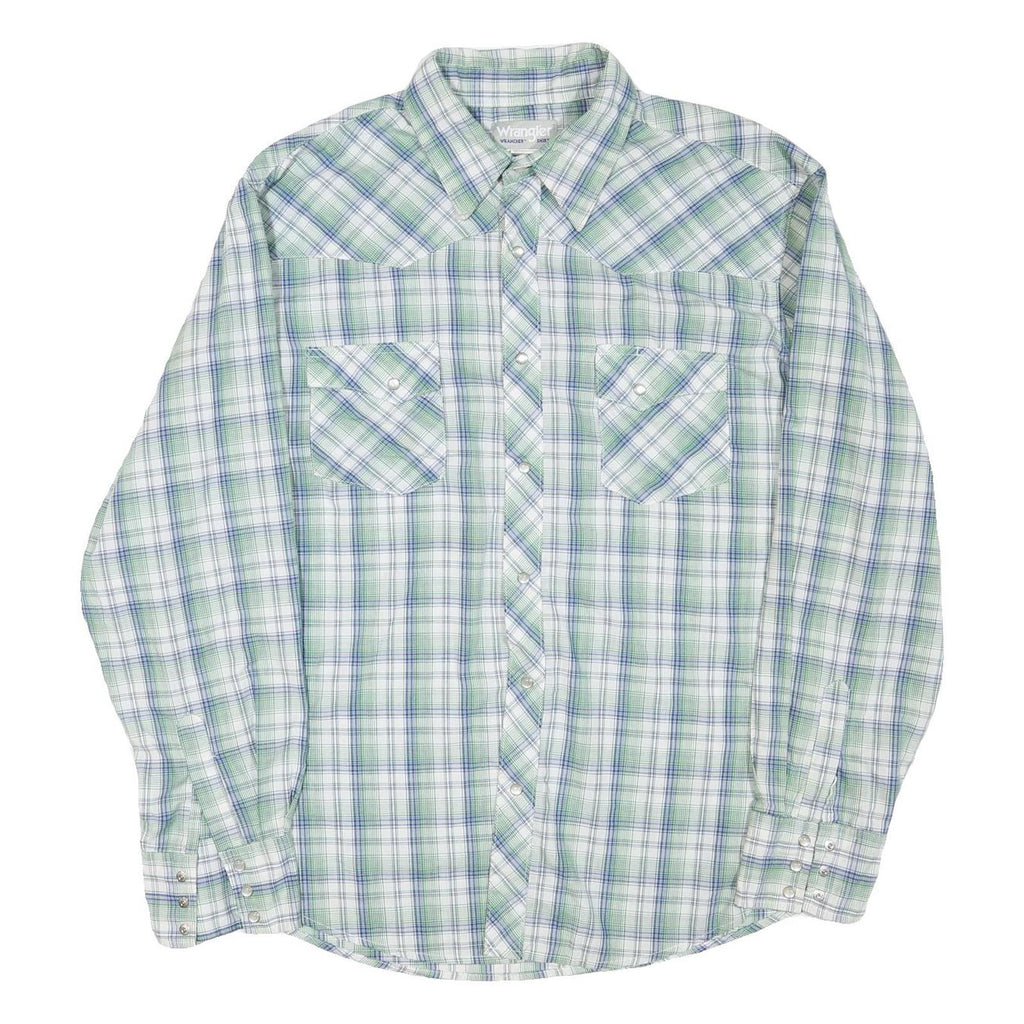 WRANGLER Mens Blue & Green Check Shirt M Classic Fit Cotton Blend Casual