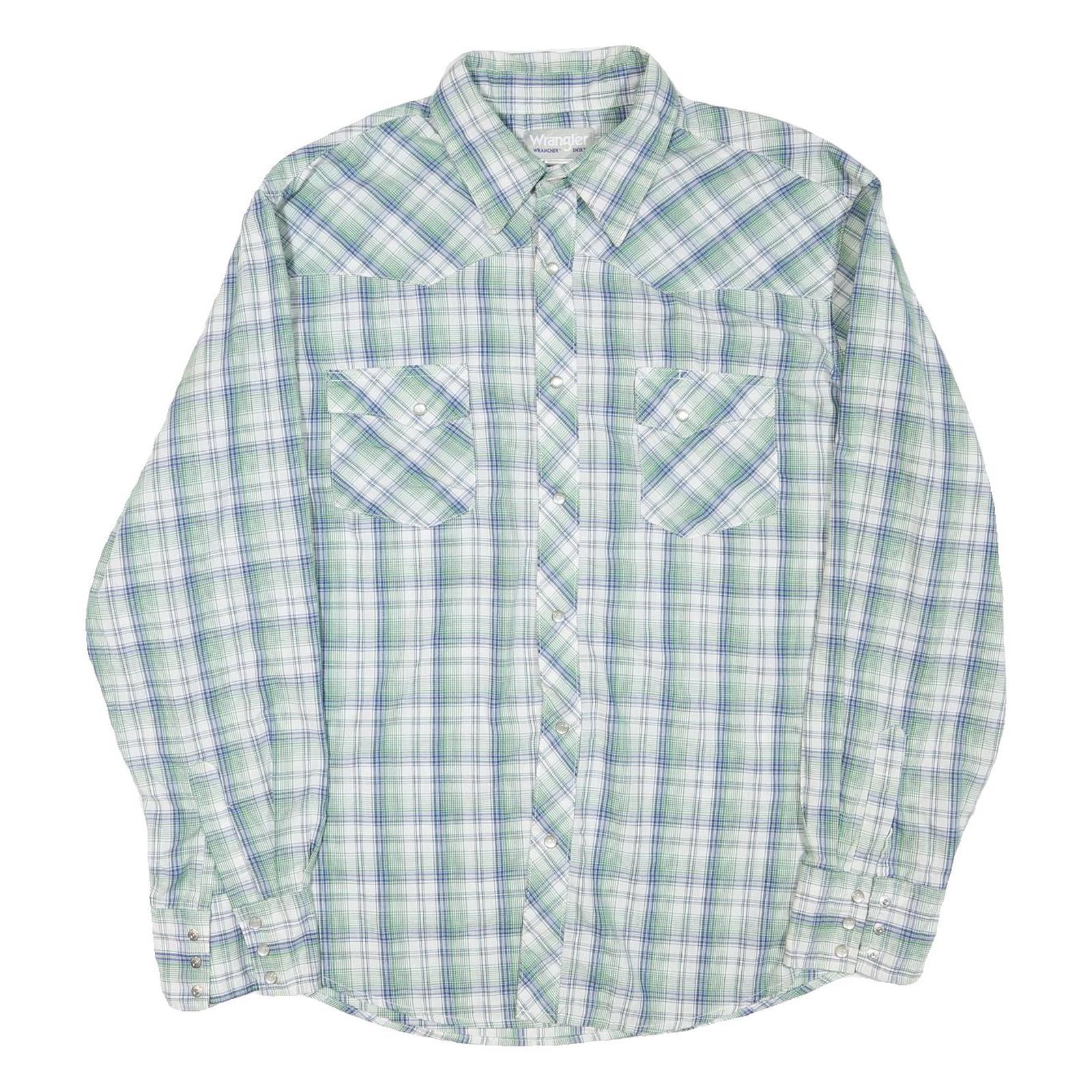 WRANGLER Mens Blue & Green Check Shirt M Classic Fit Cotton Blend Casual