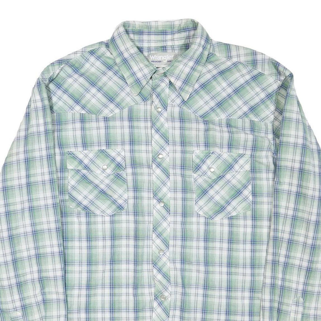 WRANGLER Mens Blue & Green Check Shirt M Classic Fit Cotton Blend Casual