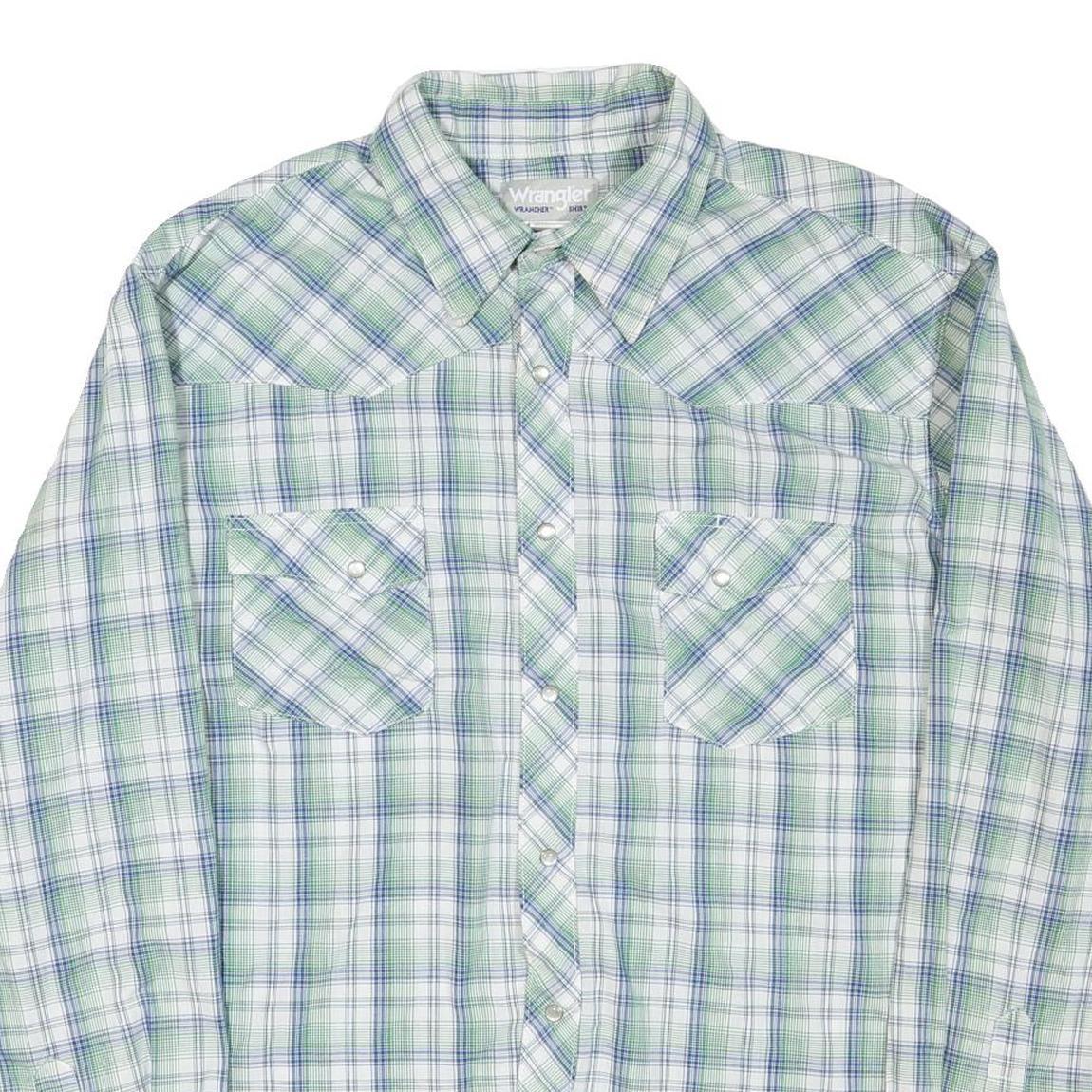 WRANGLER Mens Blue & Green Check Shirt M Classic Fit Cotton Blend Casual