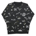 Womens Black Sweatshirt V Neck XL Abstract Print Cotton Blend Relaxed