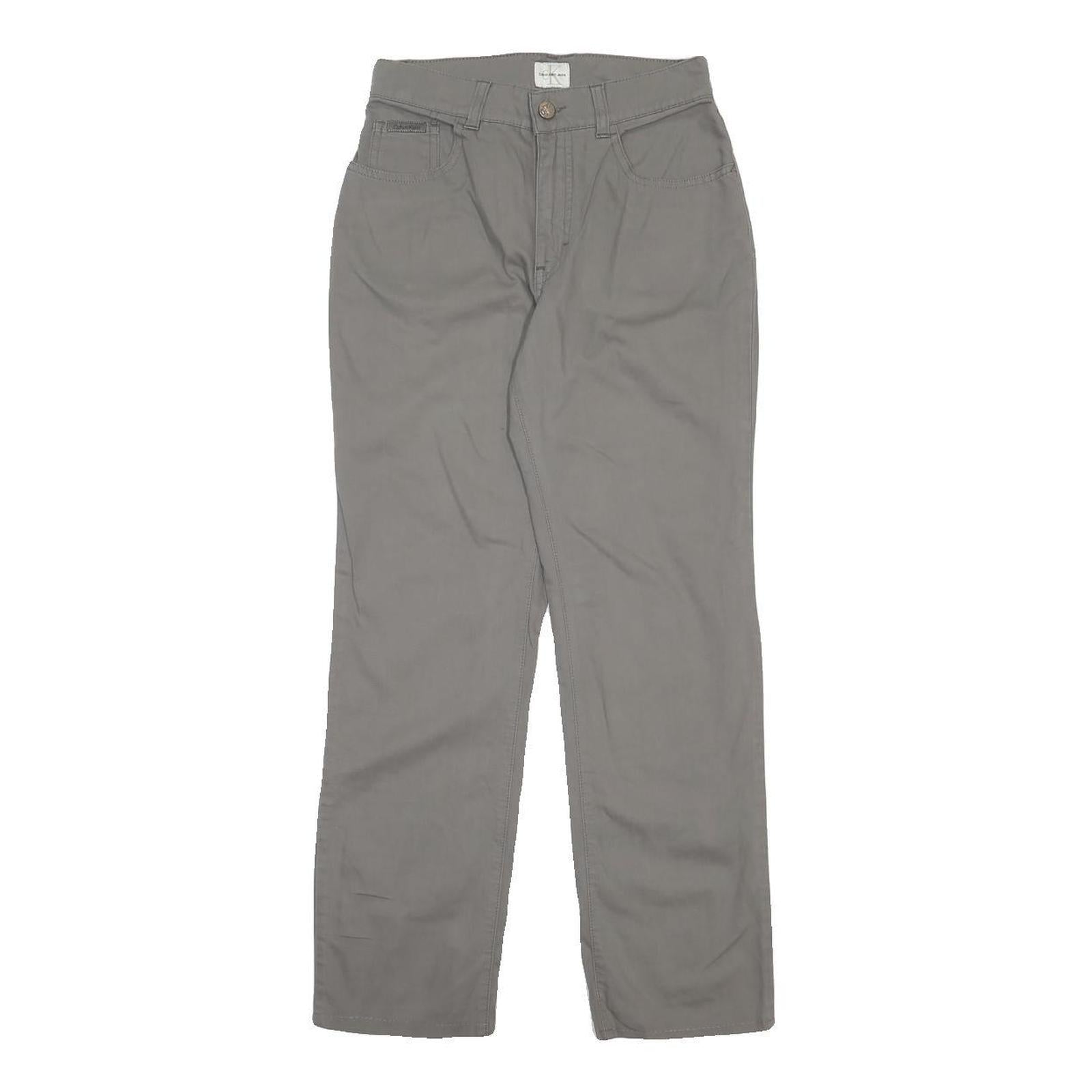 CALVIN KLEIN JEANS Womens Cotton Blend Grey Regular Fit Straight Leg Trousers