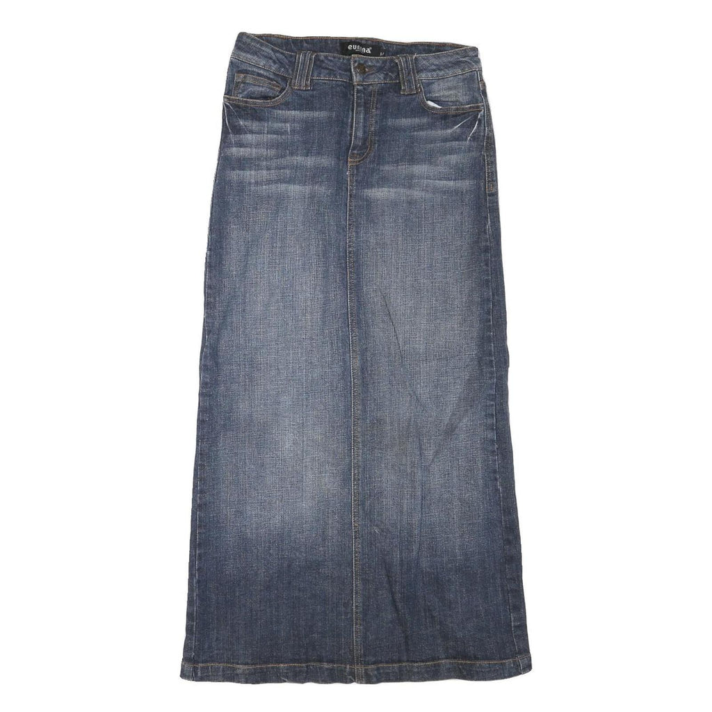 EUNINA Womens Blue Denim Midi Straight Skirt M Cotton Blend Casual Comfortable