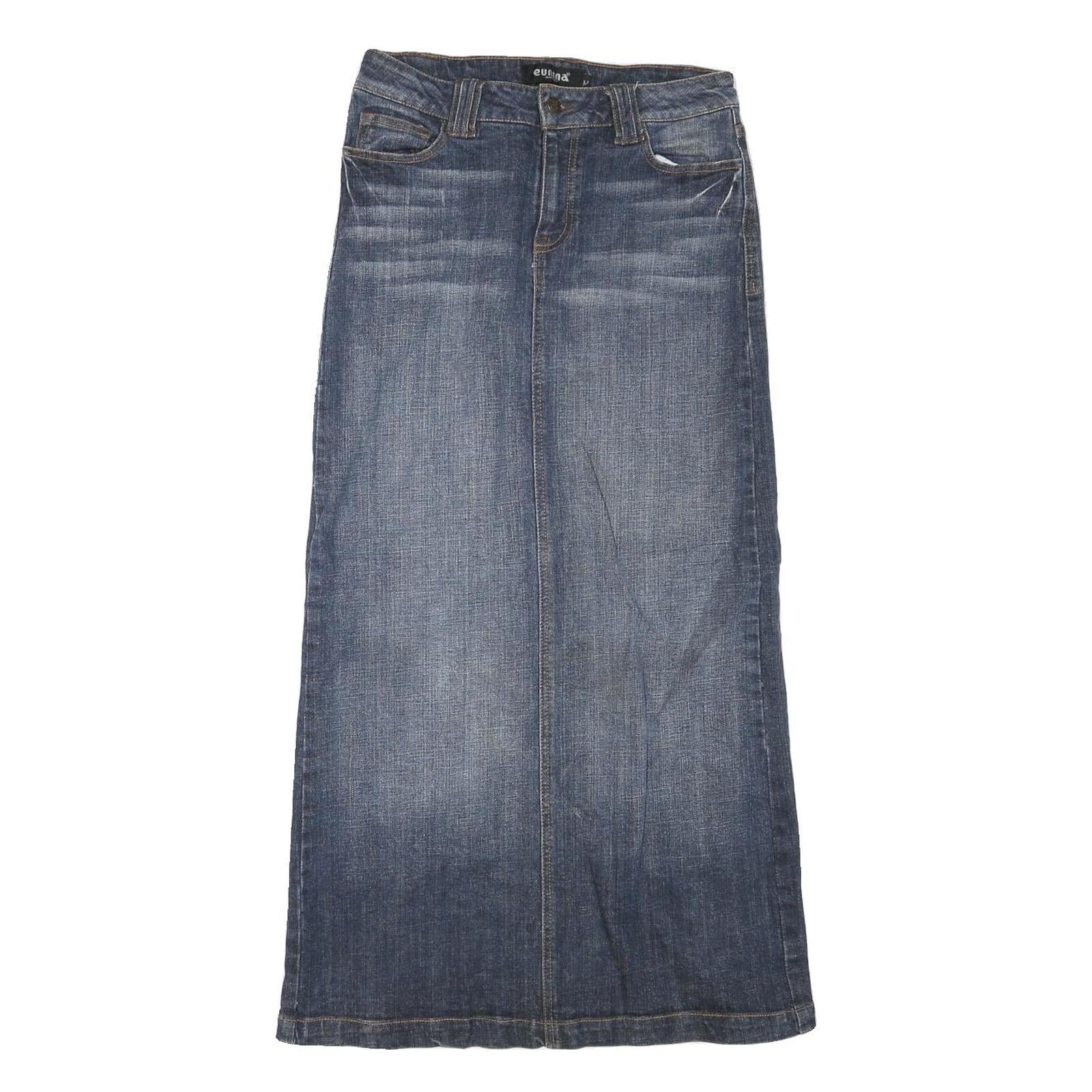 EUNINA Womens Blue Denim Midi Straight Skirt M Cotton Blend Casual Comfortable