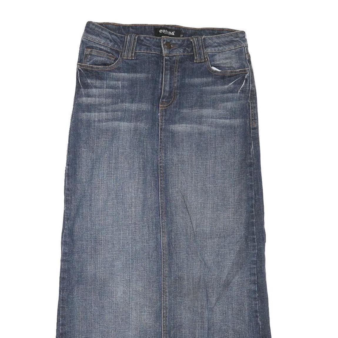 EUNINA Womens Blue Denim Midi Straight Skirt M Cotton Blend Casual Comfortable