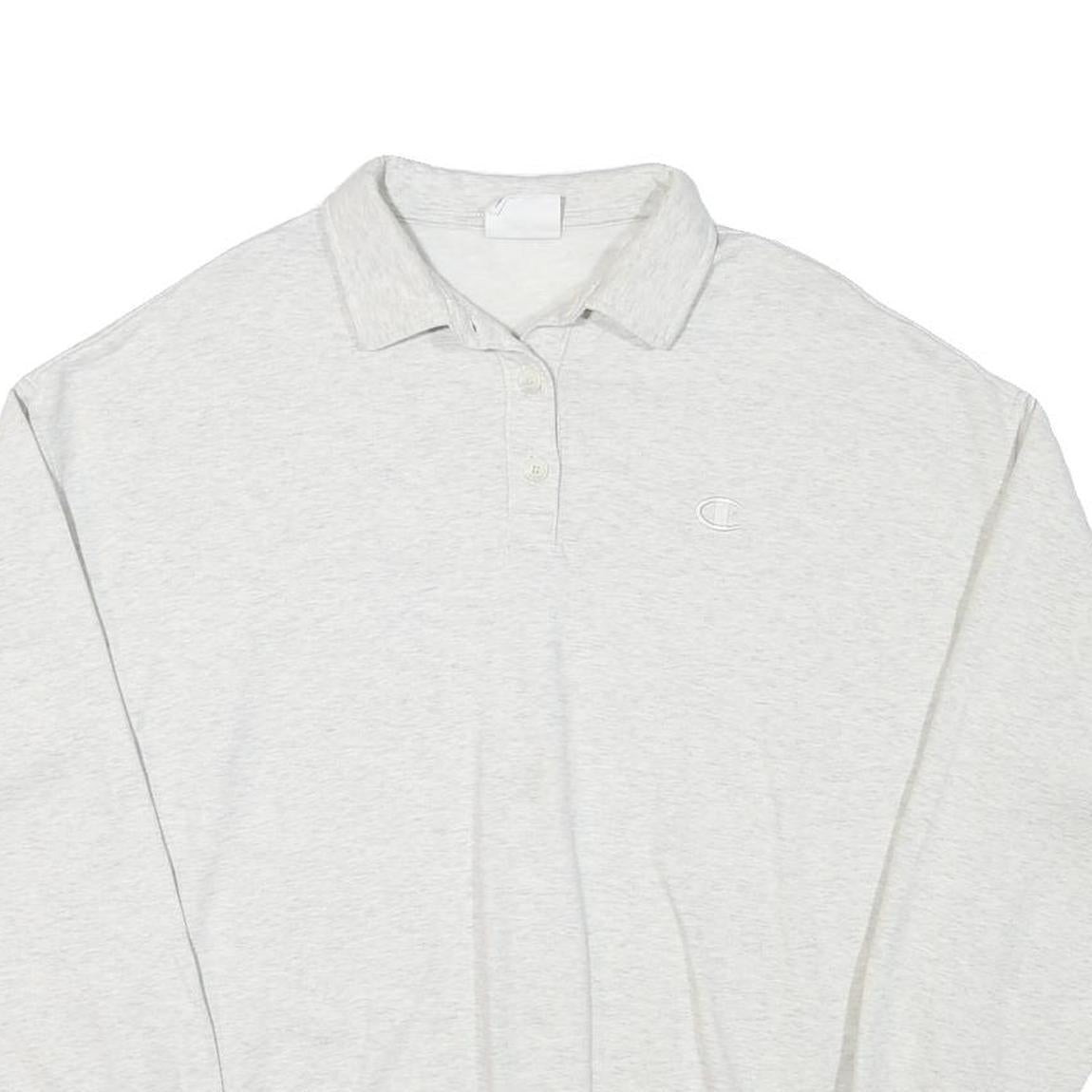 CHAMPION Mens White Cotton Blend Polo Collar M Sweatshirt Pullover Classic Logo