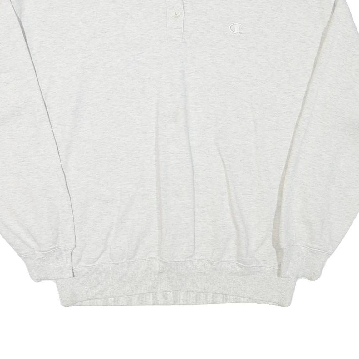 CHAMPION Mens White Cotton Blend Polo Collar M Sweatshirt Pullover Classic Logo