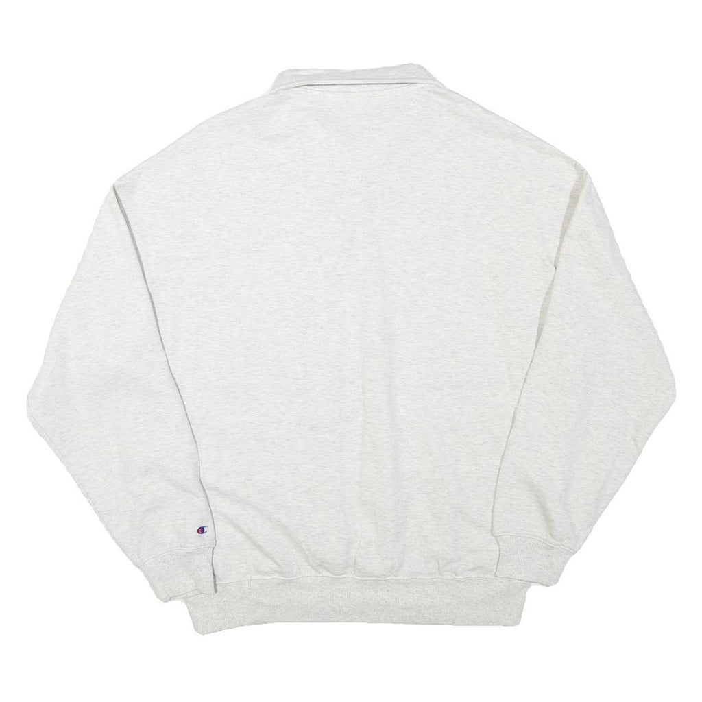 CHAMPION Mens White Cotton Blend Polo Collar M Sweatshirt Pullover Classic Logo