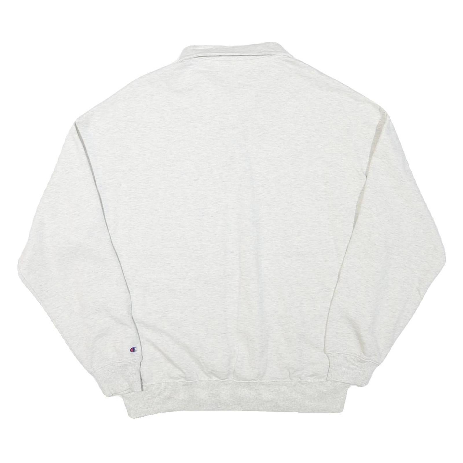 CHAMPION Mens White Cotton Blend Polo Collar M Sweatshirt Pullover Classic Logo