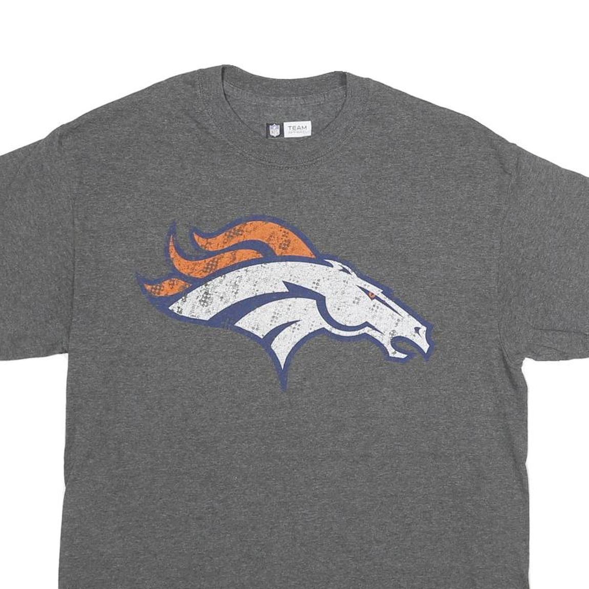 NFL Mens Grey Denver Broncos Graphic T-Shirt M Short Sleeve Crew Neck Casual