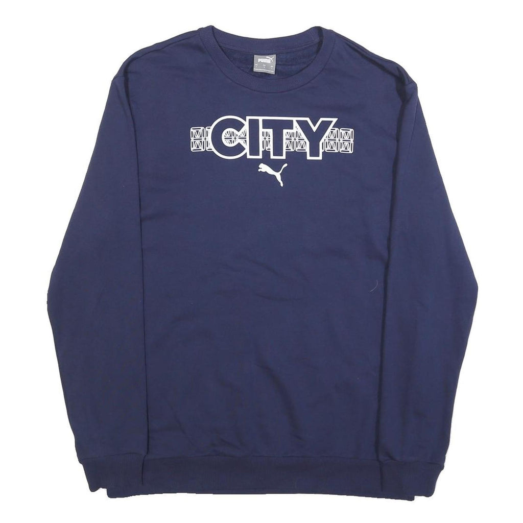PUMA Mens Navy Blue CITY Logo Crew Neck L Sweatshirt Cotton Blend Pullover