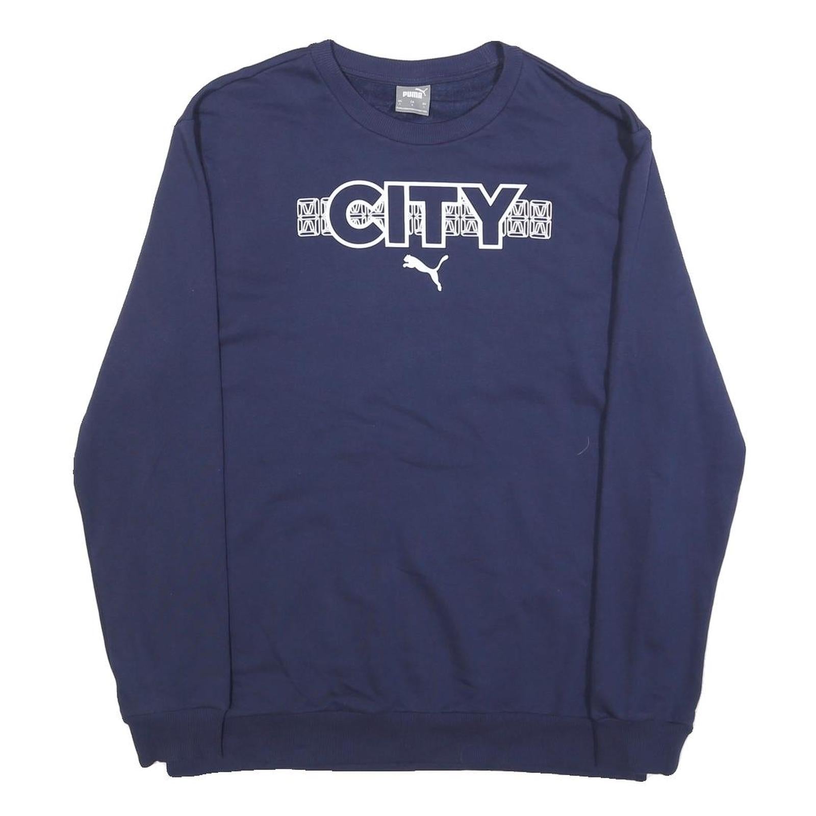 PUMA Mens Navy Blue CITY Logo Crew Neck L Sweatshirt Cotton Blend Pullover