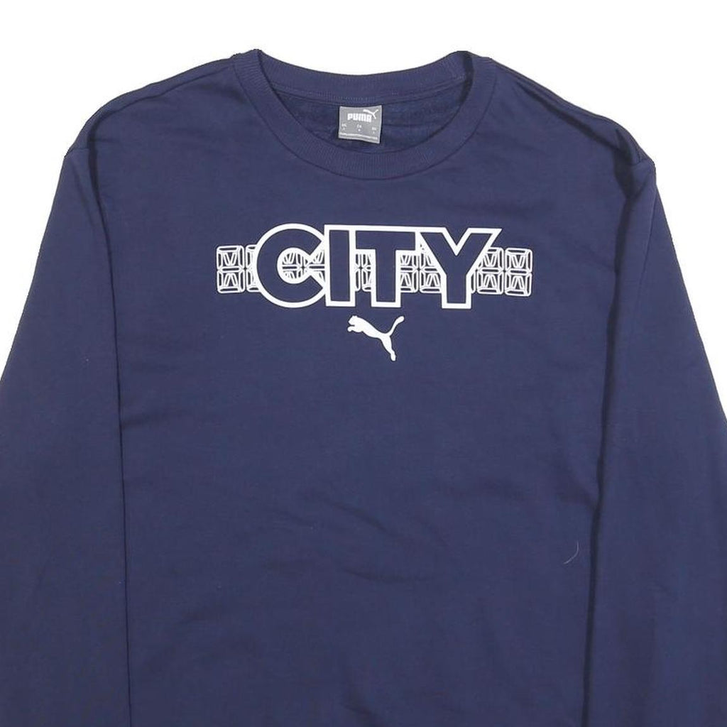 PUMA Mens Navy Blue CITY Logo Crew Neck L Sweatshirt Cotton Blend Pullover