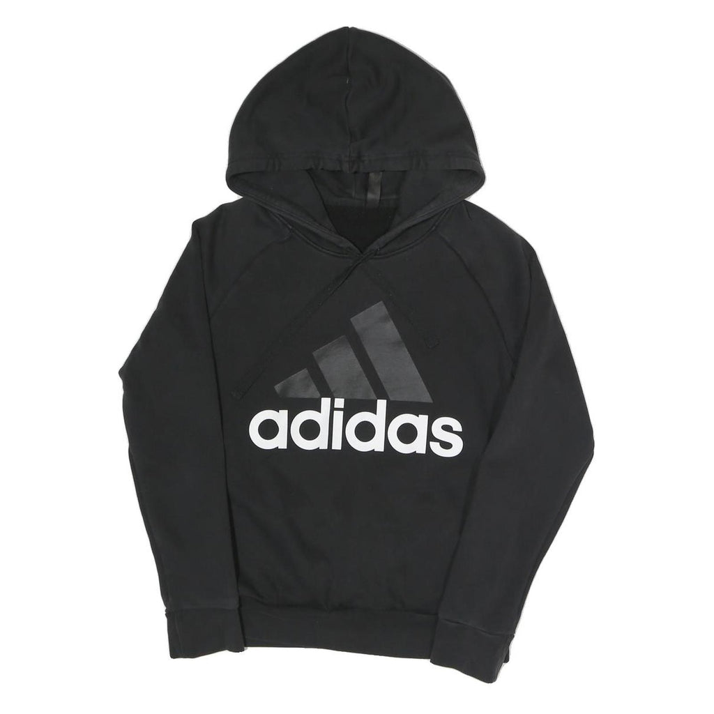 ADIDAS Womens Black Hoodie S Cotton Blend Pullover Sweatshirt Logo Print