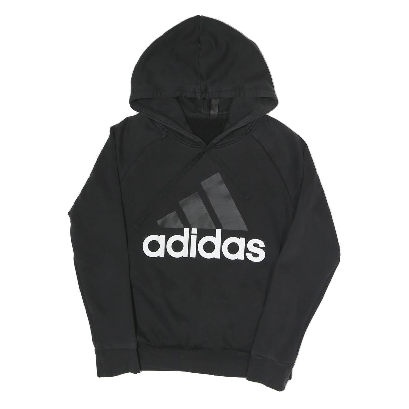 ADIDAS Womens Black Hoodie S Cotton Blend Pullover Sweatshirt Logo Print