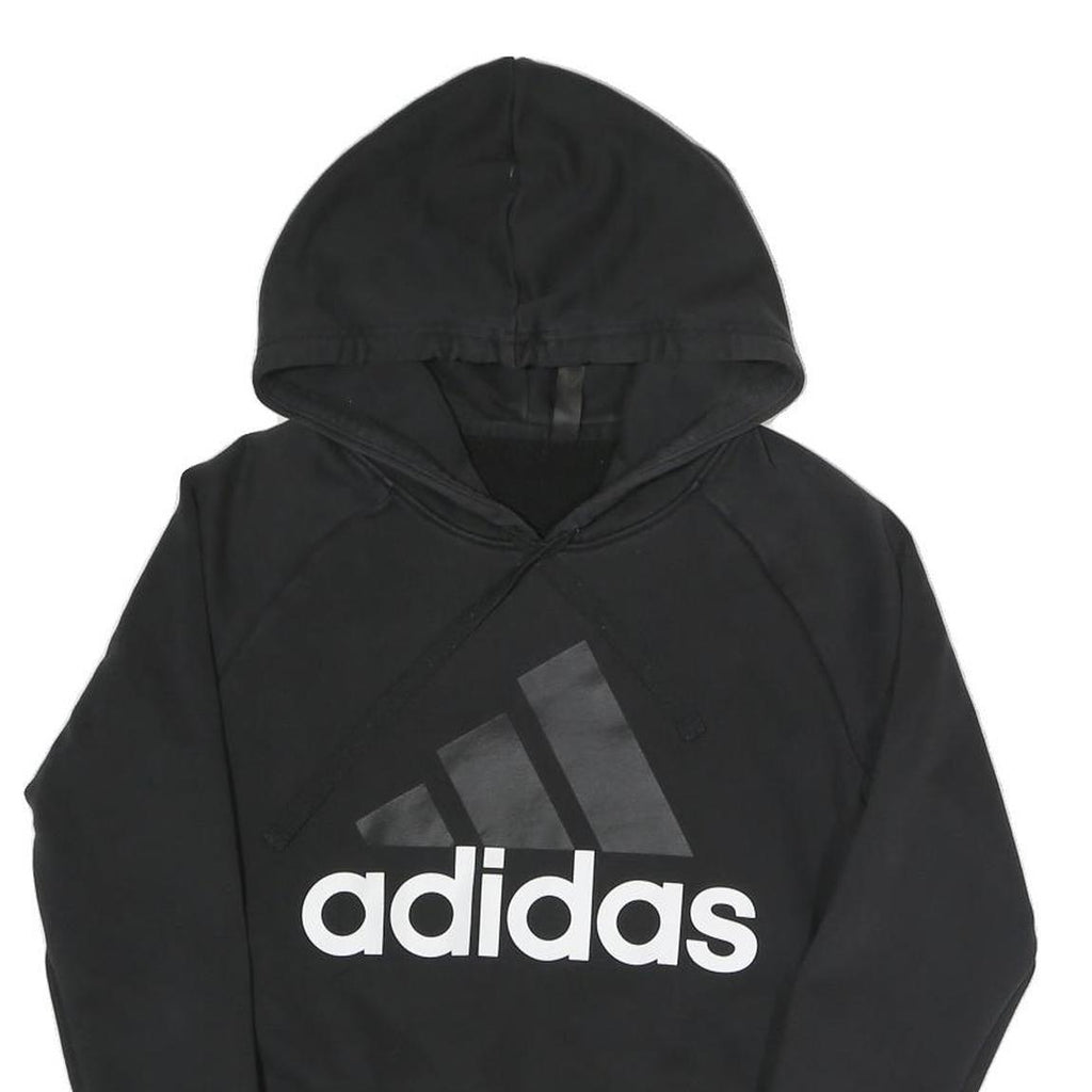 ADIDAS Womens Black Hoodie S Cotton Blend Pullover Sweatshirt Logo Print