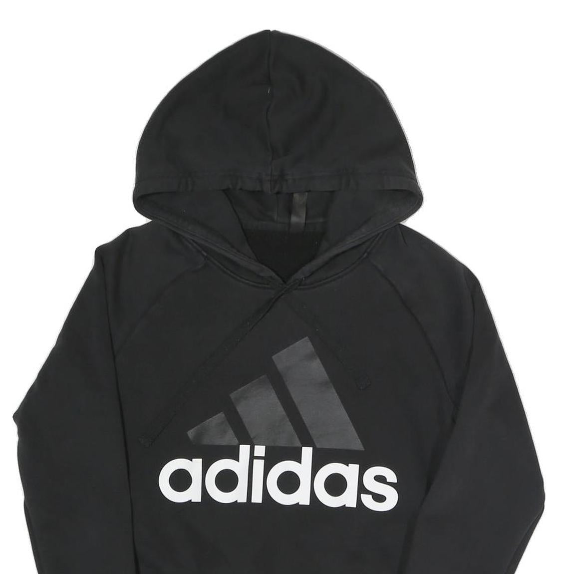 ADIDAS Womens Black Hoodie S Cotton Blend Pullover Sweatshirt Logo Print
