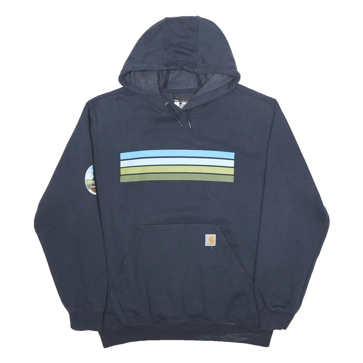 CARHARTT Mens Navy Blue Hoodie L Cotton Blend Casual Workwear Comfort
