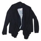 TED BAKER Womens Navy Blue Floral Print Open Front Long Sleeve Cotton Blend Top