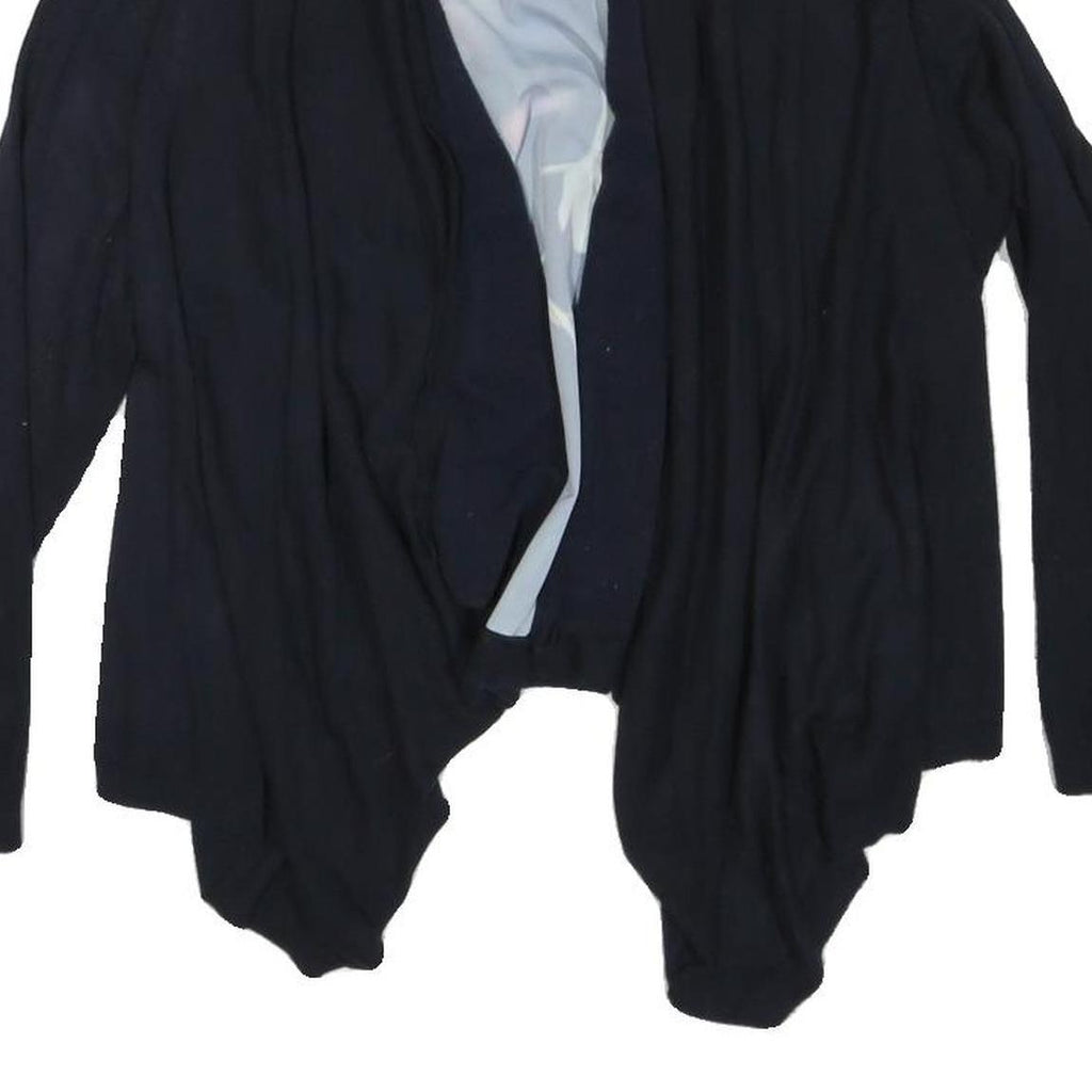 TED BAKER Womens Navy Blue Floral Print Open Front Long Sleeve Cotton Blend Top