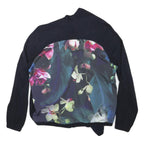 TED BAKER Womens Navy Blue Floral Print Open Front Long Sleeve Cotton Blend Top