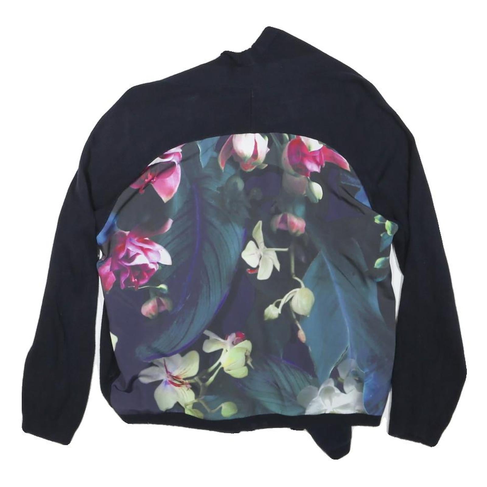 TED BAKER Womens Navy Blue Floral Print Open Front Long Sleeve Cotton Blend Top
