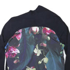TED BAKER Womens Navy Blue Floral Print Open Front Long Sleeve Cotton Blend Top