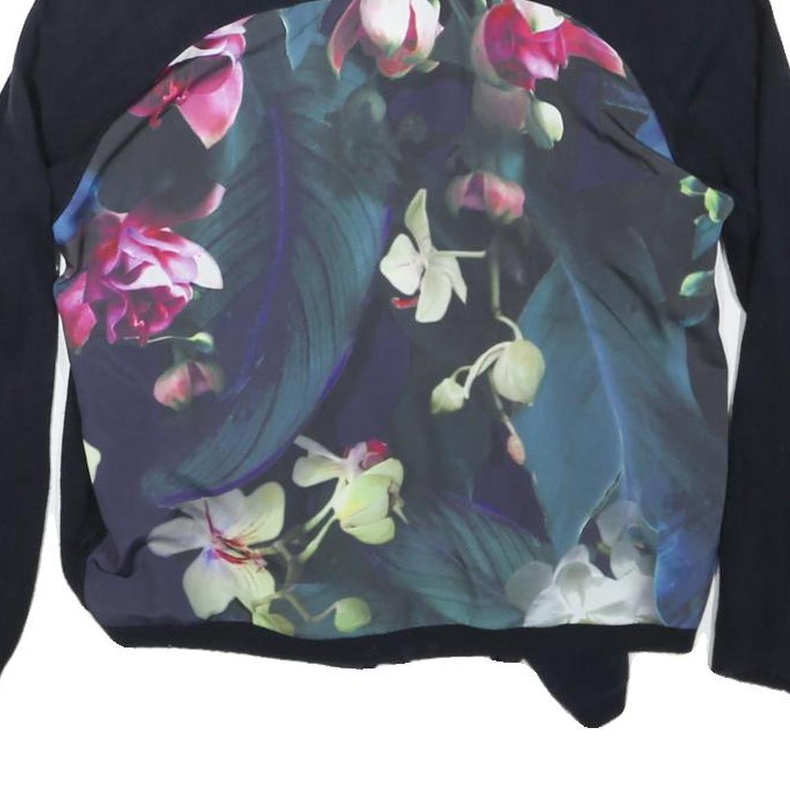 TED BAKER Womens Navy Blue Floral Print Open Front Long Sleeve Cotton Blend Top
