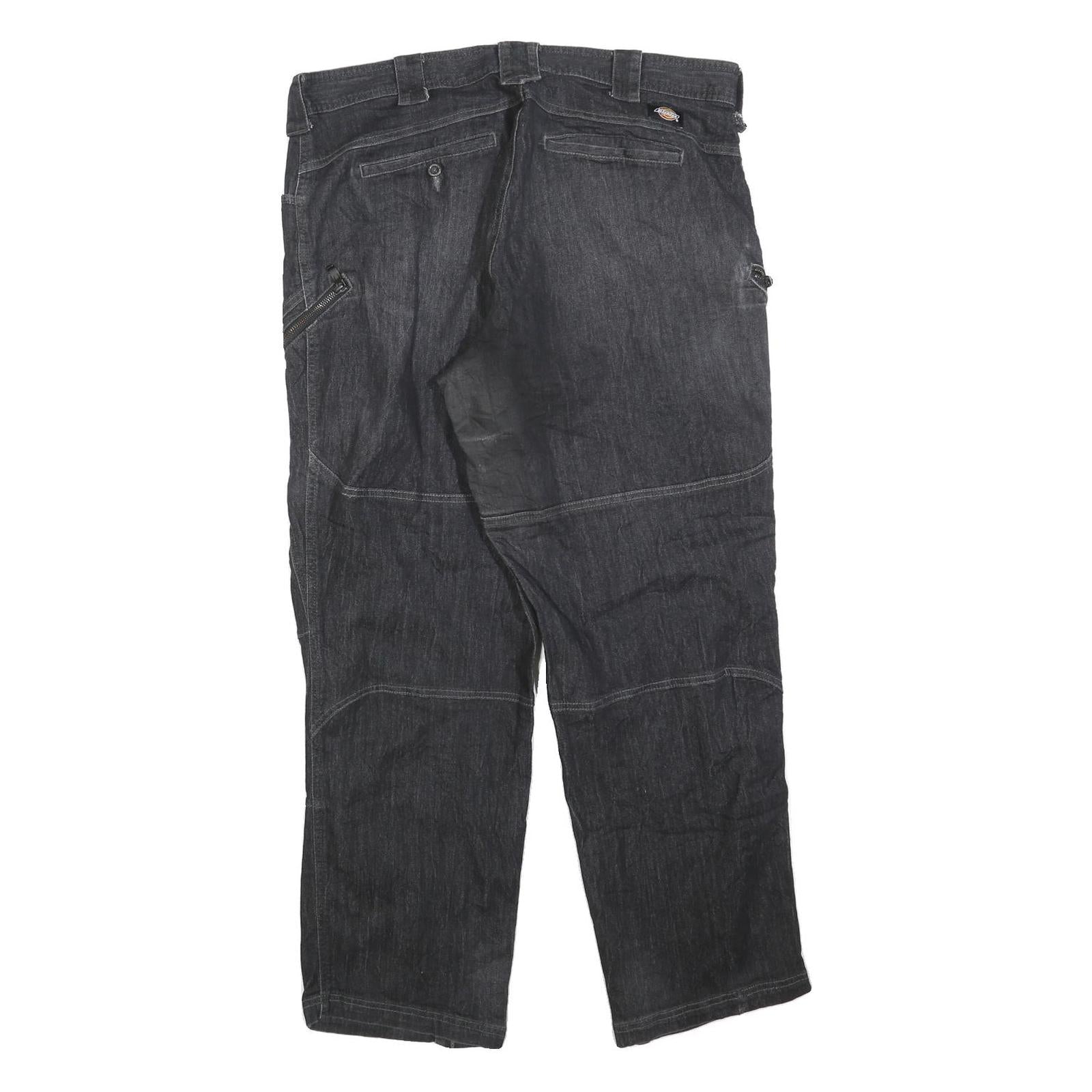 DICKIES Mens Cotton Blend Black Relaxed Straight Trousers W36 L32 Workwear