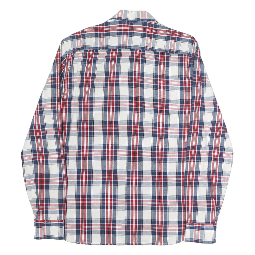 PEPE JEANS Mens White & Blue Check Shirt M Casual Cotton Long Sleeve Button Down
