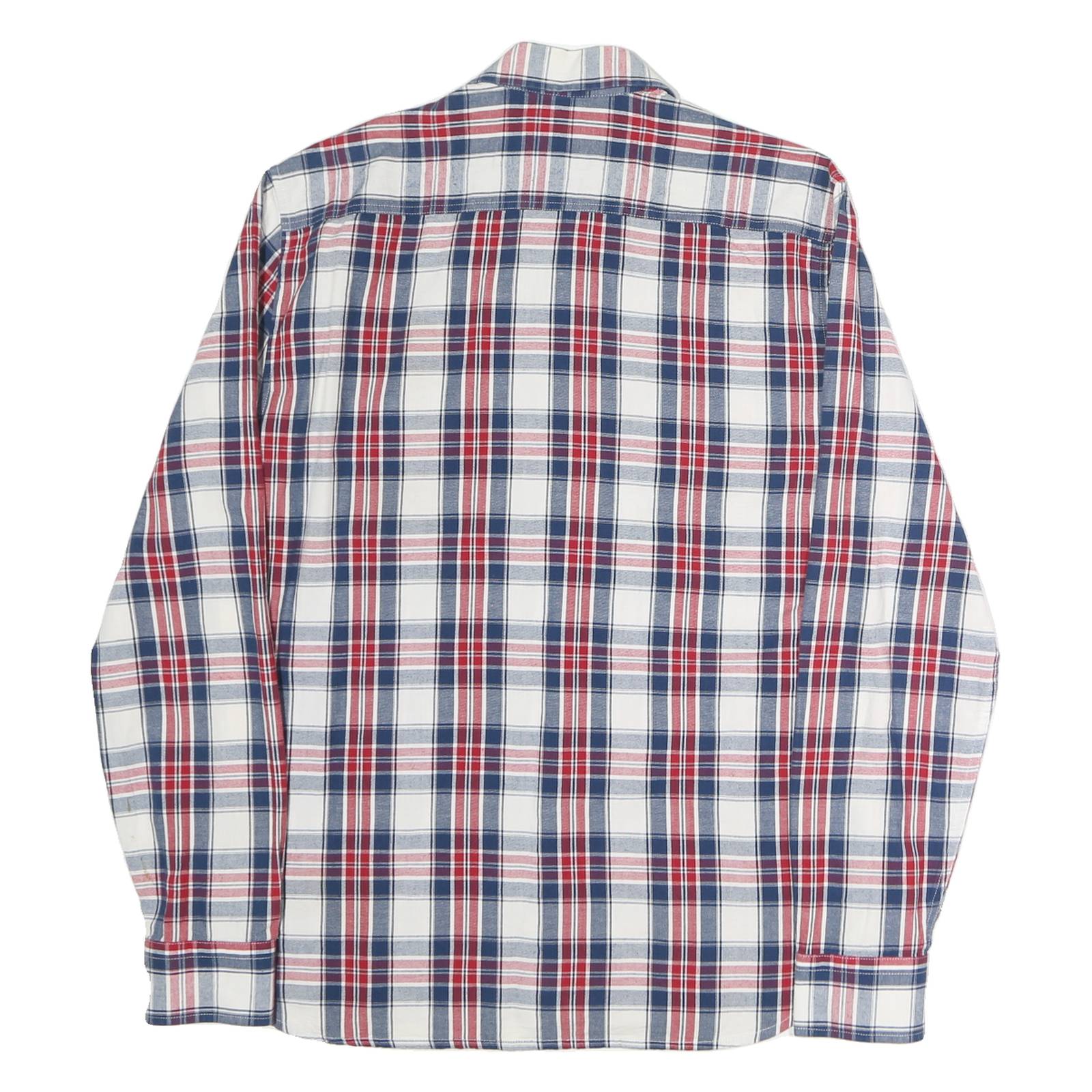 PEPE JEANS Mens White & Blue Check Shirt M Casual Cotton Long Sleeve Button Down